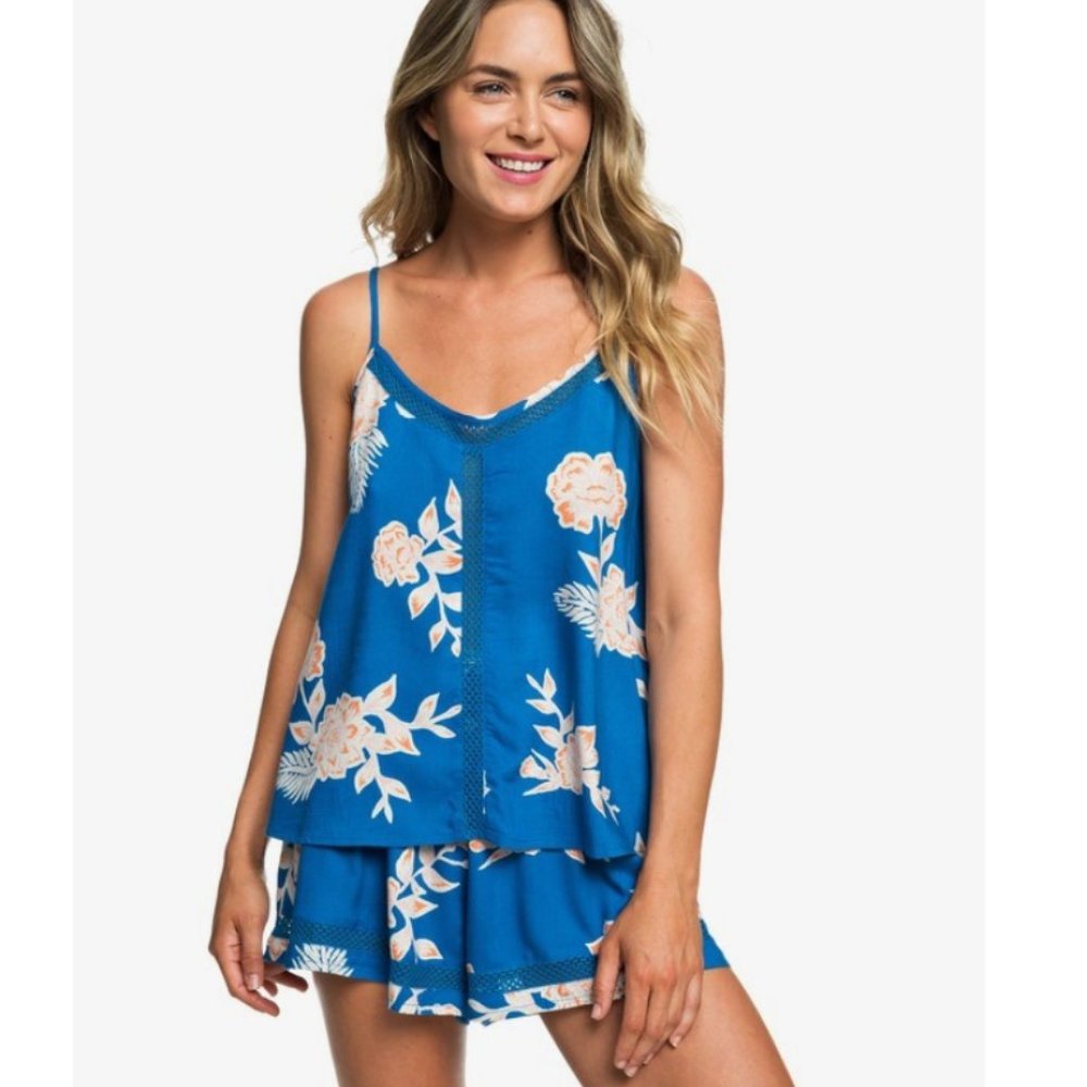 Roxy Floral Blue Tank Top Medium